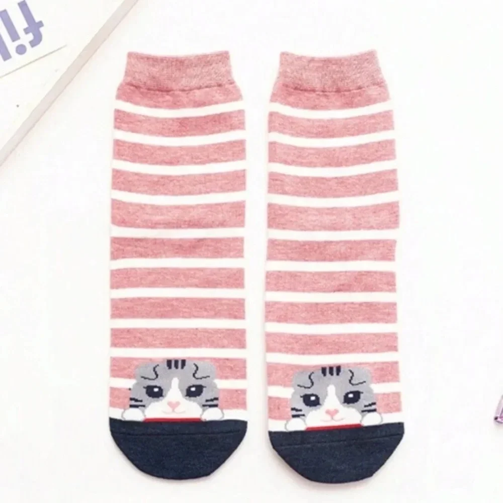 5 pair multicolored cute kitten crew socks activewear comfortable peekaboo cats